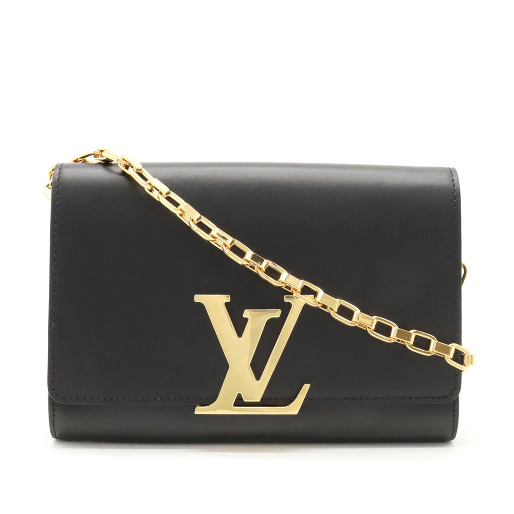 Louis Vuitton Pochette Louise Shoulder Bag Chain Strap Calf Leather Noir Black